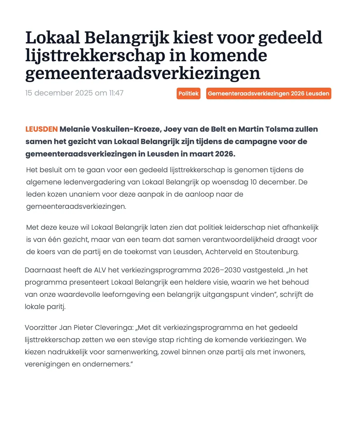 Het artikel zoals het in de Leusder Krant stond