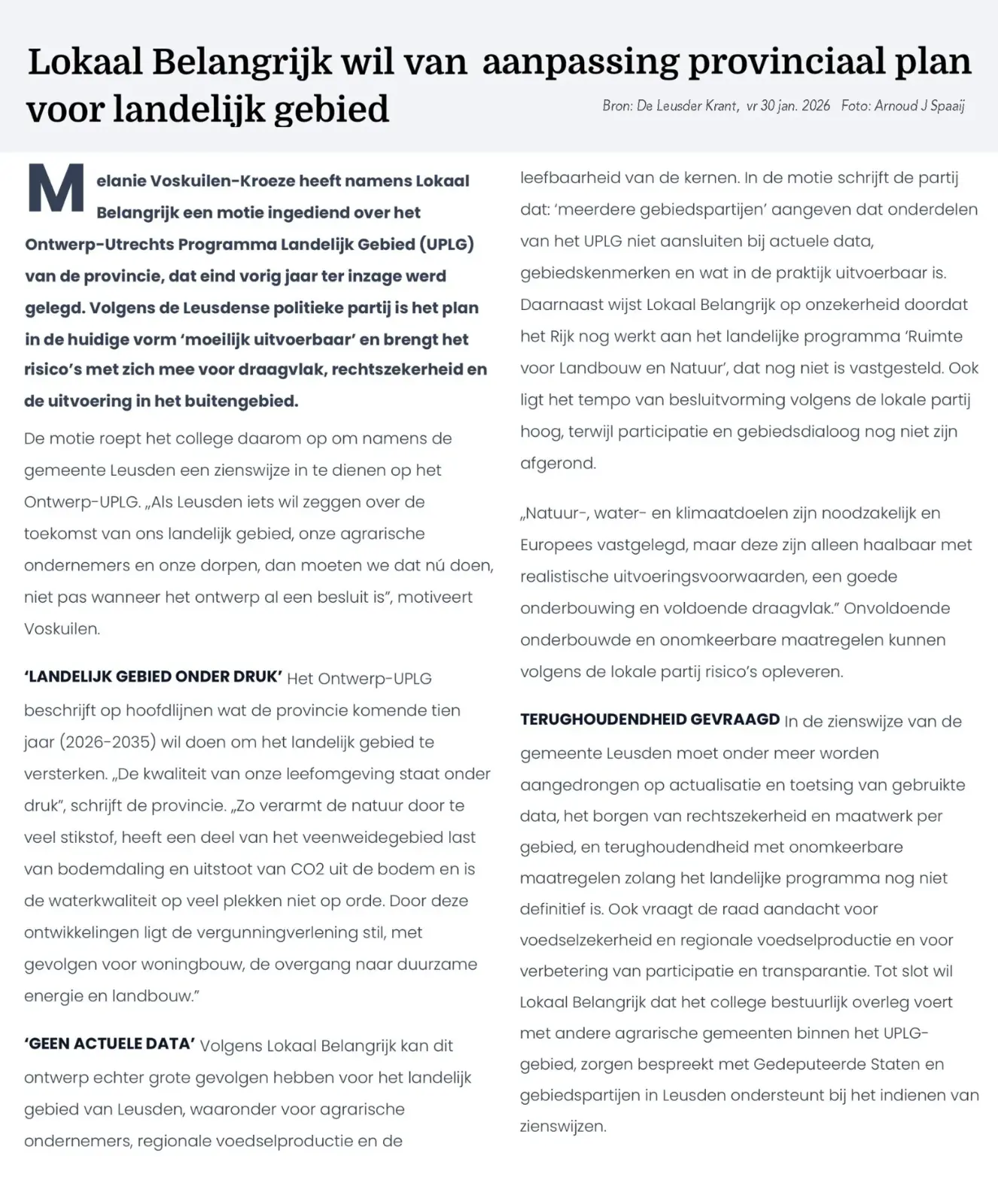 Het artikel zoals het in de Leusder Krant stond