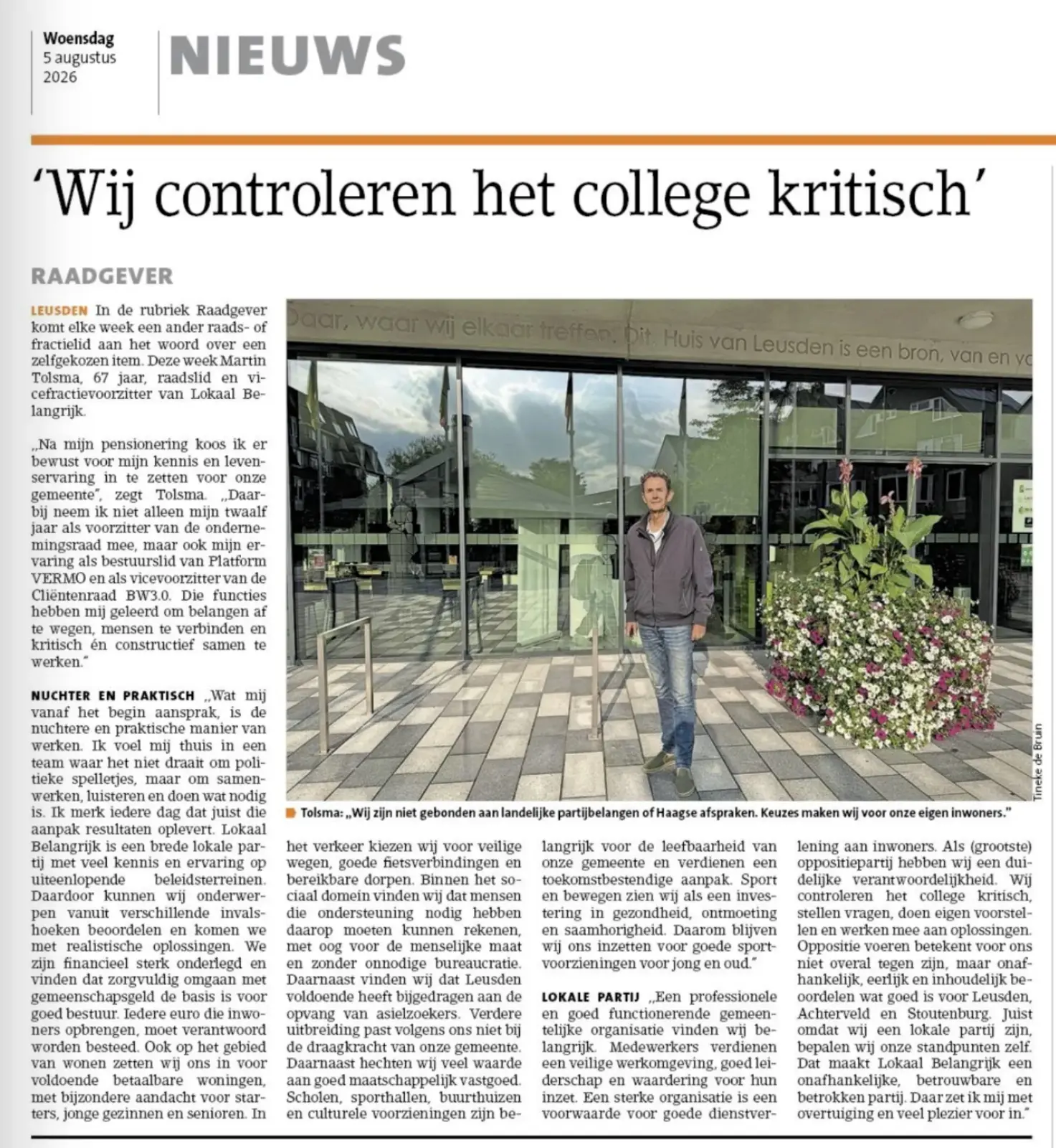 De column zoals die in de Leusder Krant stond