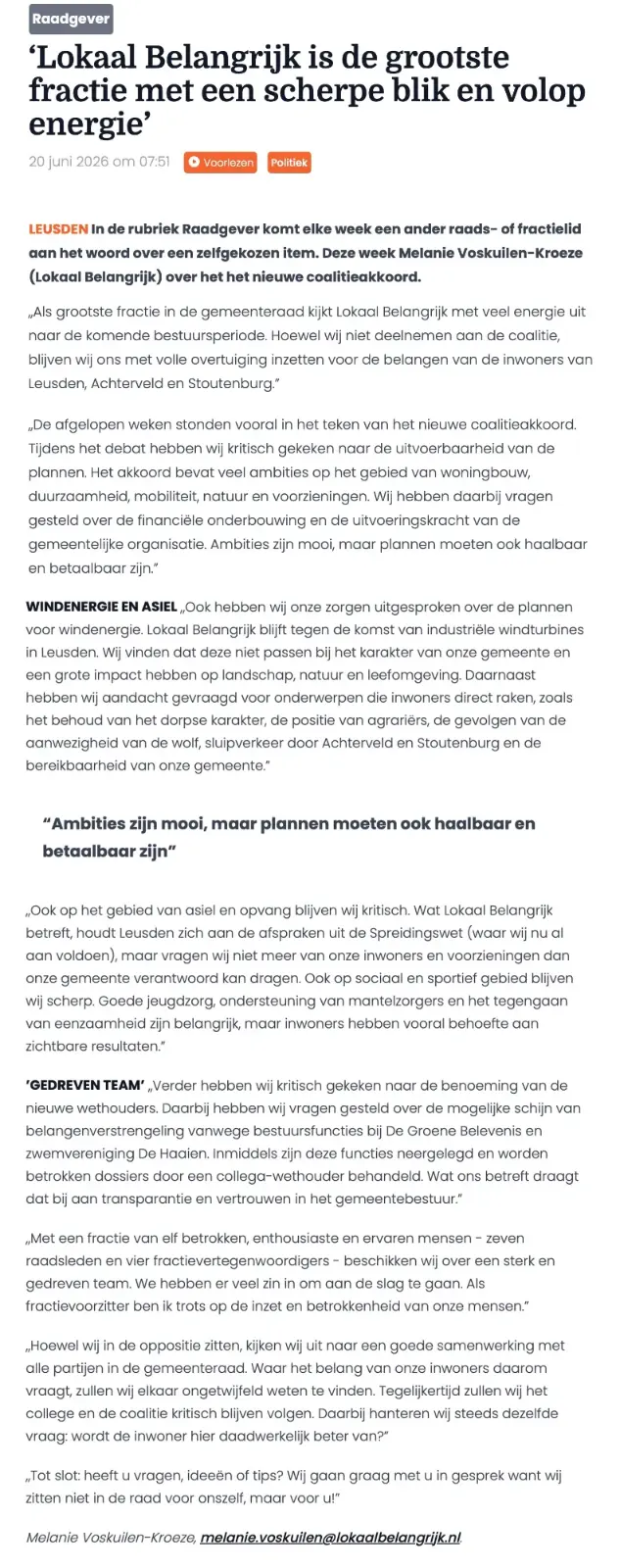 De column zoals die in de Leusder Krant stond