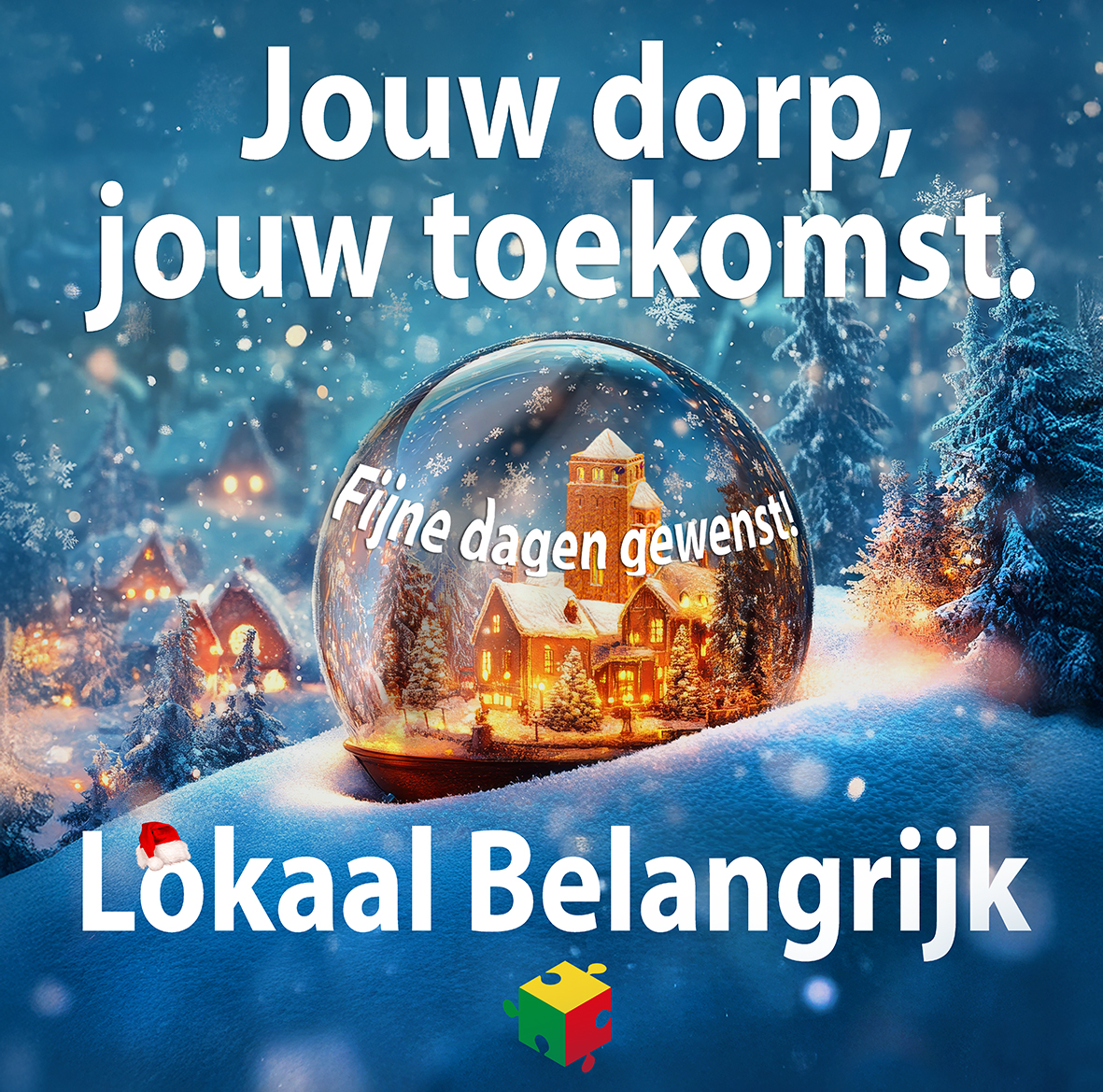 glowing lanterns light snow drifts, soft flakes falling on a col